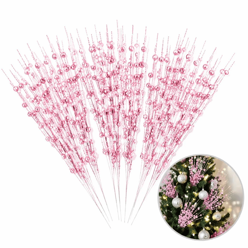 Artrylin Christmas Decorations,12 Pack Christmas Glitter Berries Stems, 17 inches Artificial Christmas Picks for Christmas Tree Ornaments, DIY Xmas Wreath, Crafts, Holiday Home Decor (Pink)