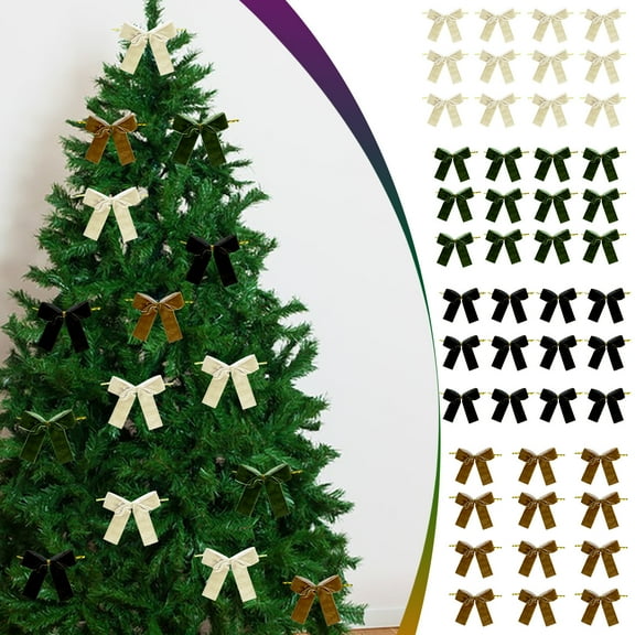 Christmas Decorations, 12-Pack Velvet Bows for Christmas Tree Wreath Garland Gift Wrapping Holiday Party Supplies Hanging Ornaments Home Indoor Outdoor Décor