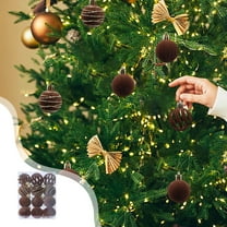 Christmas Decorations 12 Piece Glitter Christmas Tree Ball Ornaments 1.57inch Flocked Christmas Balls Set Multiple Styles Of Christmas Tree Decorations Hanging Ball Ornaments for Holiday Party