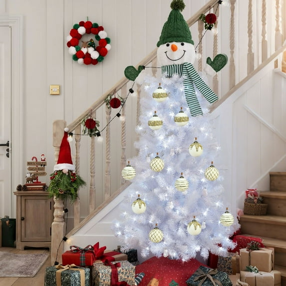 Christmas Decorations, 12PCS 8cm 3.15in Velvet Flocked Christmas Ball Ornament Set Gold Glitter Shatterproof Tree Hanging Decorations for Holiday Party Home Décor