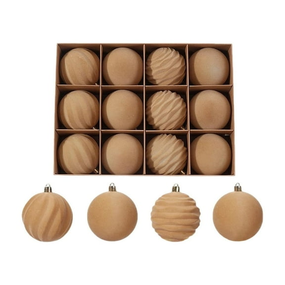 Christmas Decorations 12Piece Flocked Christmas Balls Coffee Color Set | 3.15In Ornaments for Christmas Tree | 370G Weight | Multiple Styles & Colors | Home & Party Decor