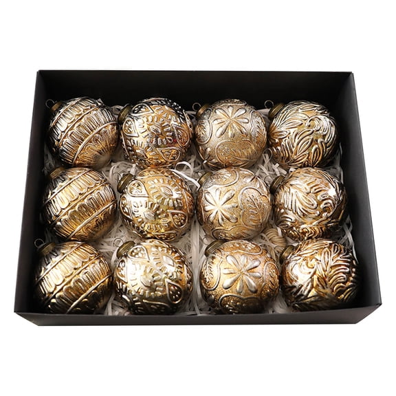 Christmas Decorations 12pcs 3.14IN Antique-Style Christmas Balls Hanging Ornaments Set in Box for Xmas Tree Decor Party Festive Winter Tree Decoration