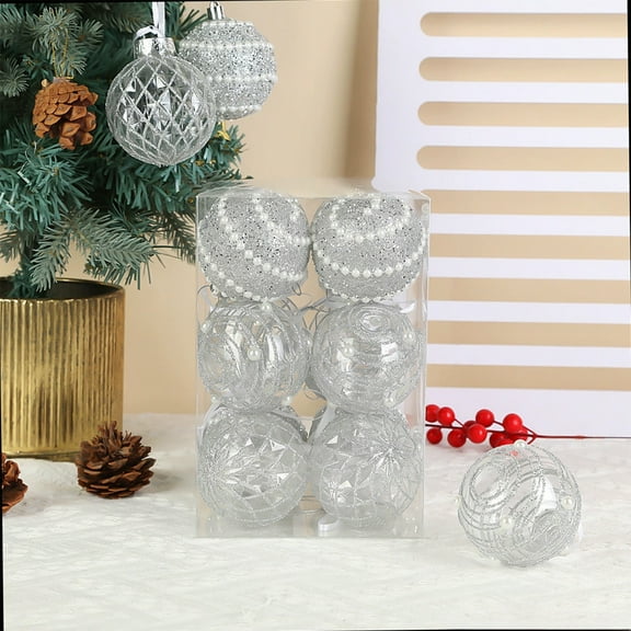 Christmas Decorations, 12pcs Rose Gold Glitter Christmas Ball Ornament Set with Painted Foam Baubles for Christmas Tree Hanging Holiday Party Wedding Home Indoor Décor