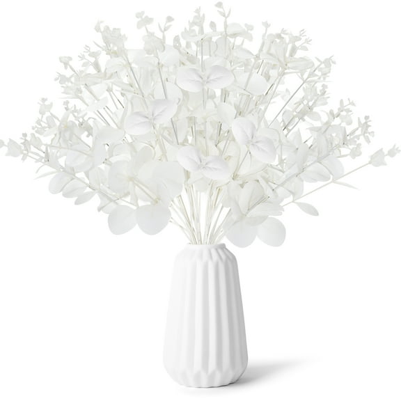 Christmas Decorations 13.4'' Artificial Eucalyptus Stems White Flowers for Halloween Christmas Holiday Home Weeding Centerpieces Decor 10pcs