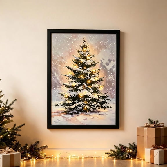 Christmas Decorations-15.7 x 11.8" Lighted Framed Snowy Tree Canvas Wall Decor,Remote Control, Indoor Rustic Pictures,Traditional Xmas Wall Art Gifts, Holiday Decoration for Table Mantle Home Room