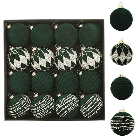 Christmas Decorations 16pcs 2.4IN Flocked Christmas Balls Hanging Ornaments for Xmas Tree Decor Party Festive Winter Decoration Tree Accessories