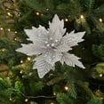 thumbnail image 1 of Christmas Decorations, 1pc Silver Cloth Artificial Poinsettia Flower Pick Glitter Simulation Ornament for Christmas Tree Wedding Party Hall Gift Holiday Scene Layout Décor, 1 of 6
