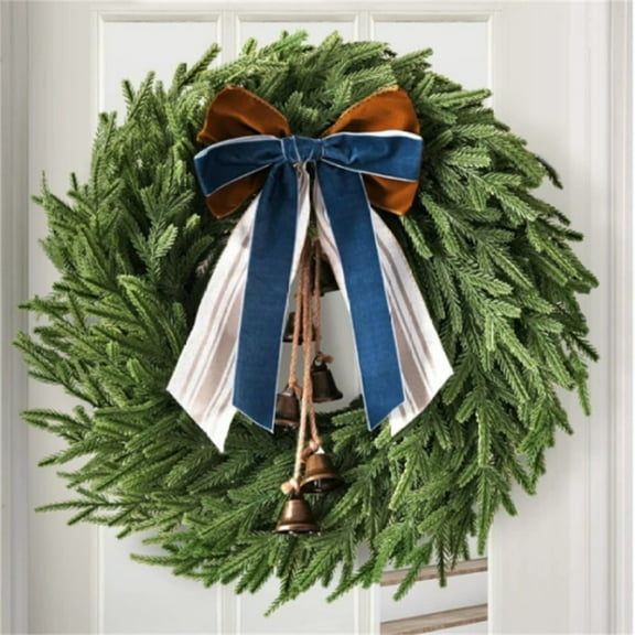 Christmas Decorations - 20 Inch Norfolk Pine Christmas Wreath with Bells and Ribbon - Artificial Pine Greenery Winter Wreath for Home Table Wall Window Porch Door Indoor Outdoor Decor