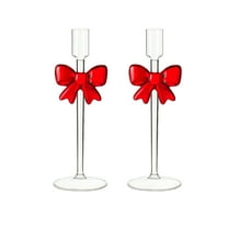 Christmas Decorations 2025, 2 Pack Red Bow Glass Taper Candle Holders, Glass Candlestick Holder Decor for Christmas Wedding Receptions Table Centerpiece Decorations, 8inch