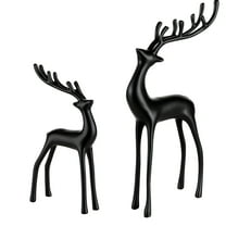 Christmas Decorations 2025 - Set of 2 Black Reindeer Statues - Modern Xmas Figurines - Elegant Indoor Holiday Decor - Table Centerpieces - Ideal for Mantel Living Room Bedroom Office (M S)