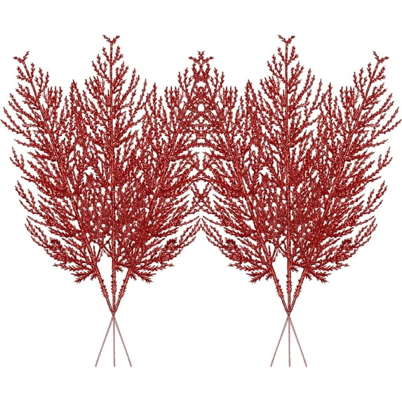 Christmas Decorations,24 Pack Artificial Pine Branches, Red Glitter Artificial Pine Needles Christmas Tree Branches for DIY Xmas Wreath, Crafts, Garland, Holiday, Party, Wedding and Home Decoration