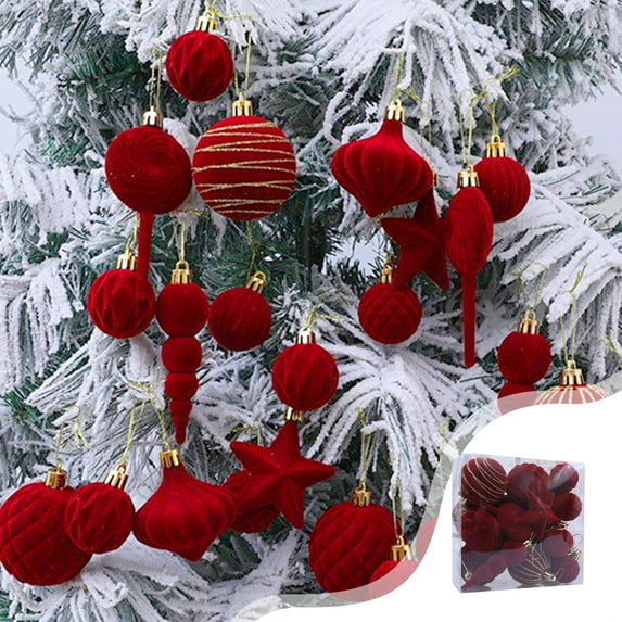 Christmas Decorations 24 Piece Flocked Christmas Balls Christmas Decoration SetMultiple Styles Of Christmas Tree Decorations Can Also Be Used For Other Party