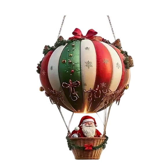 Christmas Decorations 2D Flat Santa Parachute Acrylic Hanging Ornament With Floral Patterns Hangs