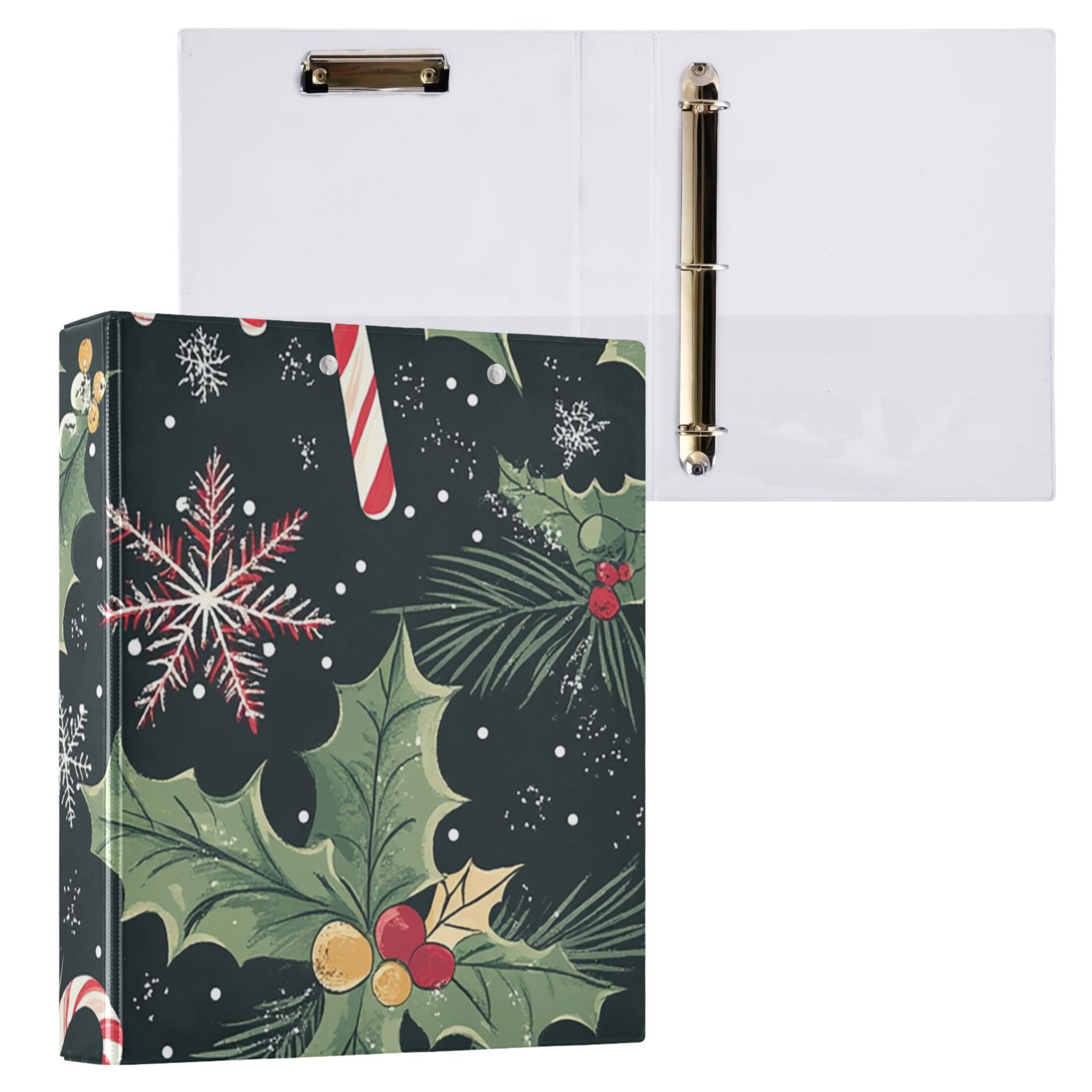 Christmas Decorations 3 Ring Binders 1.5 inch Hardcover File Folders with Interior Pockets A4 Size Organizer for School Office Hospital