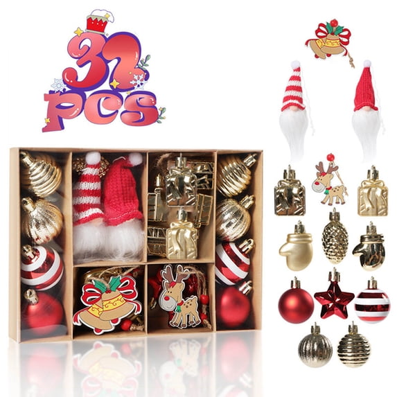 Christmas Decorations 32PCS Christmas Ball Ornaments Christmas Tree Decoration Holiday Multiple Styles Ornaments For Christmas Trees Party Ball Decoration Christmas Tree Decorations