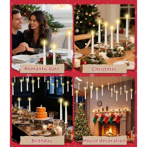 Christmas Decorations - 32pcs Floating Candles with Wand Magic Hanging Candles, Flameless Warm Light Flickering Battery Operated Candles, Floating LED Candle for Halloween Christmas Theme Party