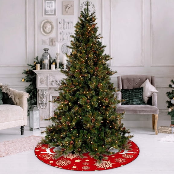 Christmas Decorations - 35.5'' Red Christmas Tree Skirt, Christmas Tree Collar, Christmas Tree Skirt Ornaments with Snowflake, Creative and Exquisite Christmas Tree Decorations For Christmas Party