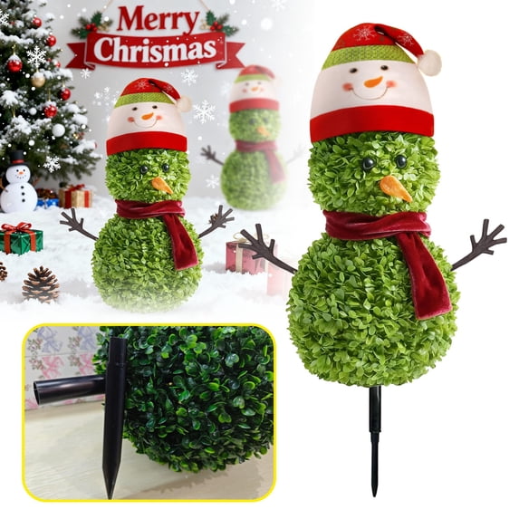 Christmas Decorations - 3D Realistic Plastic Christmas Snowman Sign - Holiday Decor, Weatherproof Garden Snowman, Easy Installation, Suitable for Front Door, Garden, Indoor Decor, 21.6'',Green B