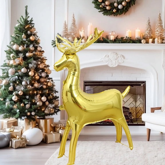 Christmas Decorations, 3D Standing Gold Reindeer Foil Balloon Deer Shaped Party Decoration Inflatable Ornament for Christmas Tree Holiday Scene Home Decor 2025 Trend Collection