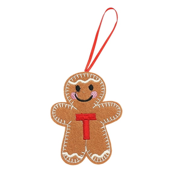 Christmas Decorations, 4.33Inch Felt A to Z Letter Gingerbread Man Initial Christmas Ornaments for Tree, Assorted Gingerbread Figurines Ornaments, Christmas Tree Hanging Decorations, T