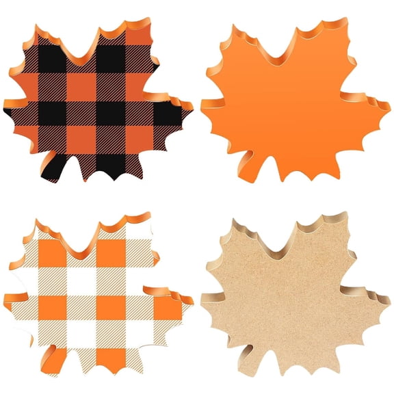 Christmas Decorations, 4-Piece Fall Maple Leaf Wooden Signs for Thanksgiving Trays And Home Desk, Natural Wood Craft with Seasonal Designs to Warm up Your Autumn Celebrations