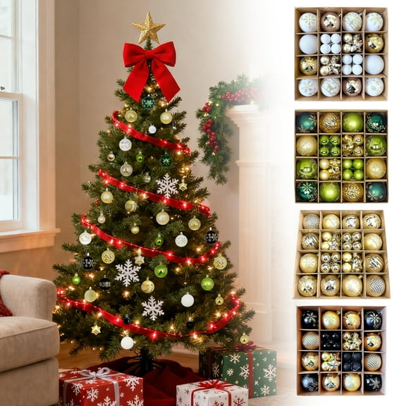 Christmas Decorations - 44PCS Glitter & Matte Christmas Balls Ornaments Shatterproof Christmas Tree Decorations Plastic Decorative Hanging Balls for Christmas Tree Holiday Wedding Party Home Decor