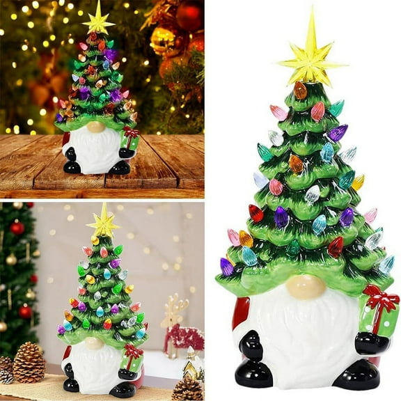 Christmas Decorations - 6.2Inch Lighted Up Gnomes Tree with Multicolored Lights Small Mini Holiday Decor