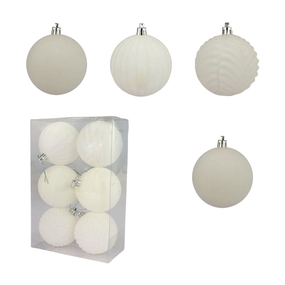 Christmas Decorations 6 Piece Flocked Christmas Balls, Multiple Styles Tree Decor, 3.1in for Christmas Tree Holiday Party Decor