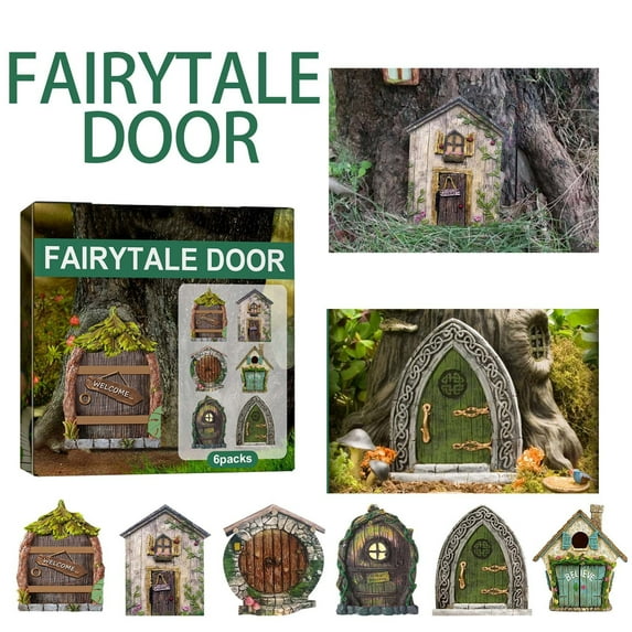 Christmas Decorations, 6Pcs Garden Decorative Door Patio Tree Decoration Wooden Miniature Gnome Decorative Door