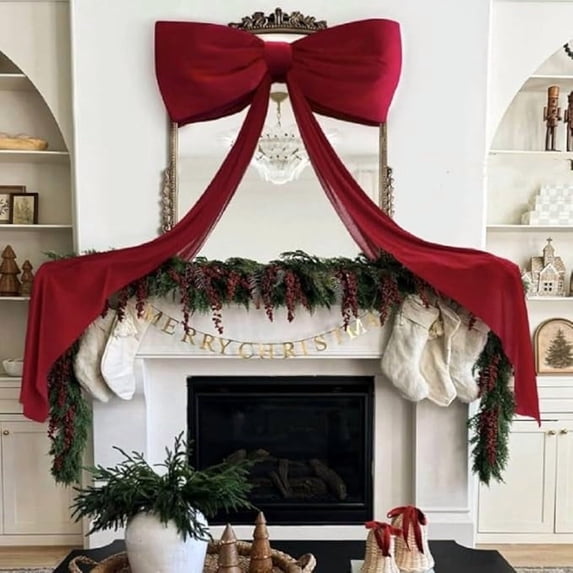 Christmas Decorations, 87in Extra Large Velvet Bow Christmas Tree Topper with Long Streamers Big Ribbon Bow for Holiday Home Decoration Indoor Christmas Display 120cm