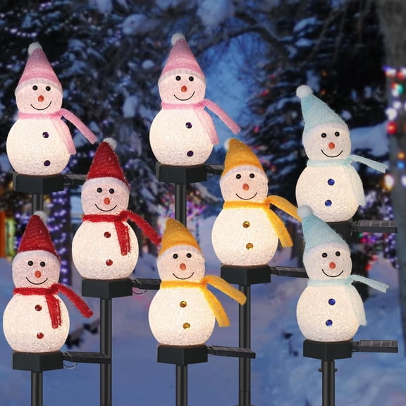 Christmas Decorations, 8PCS Solar Snowman Lights, Garden Solar Stake Lights Solar Pathway Lights for Landscape Patio Yard Walkway Decoration