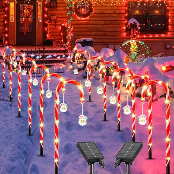 Christmas Decorations 8pcs Candy Cane Lights, 84LED Solar Christmas Lights Outdoor Waterproof with 8 Modes, Christmas Outdoor Yard Decor for Garden/Lawn/Tree/Pathway/Patio