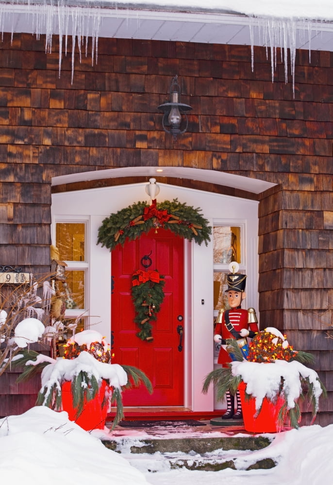 Christmas Decorations Around A Front Door Knowlton Quebec Canada Canvas Art - David Chapman Design Pics (24 x 36)