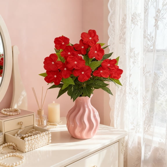 Christmas Decorations Artificial Azalea 5 Headed Impatiens Flowers 14.5x3.9x1.2 in