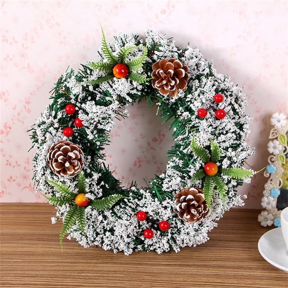 Christmas Decorations,Artificial Christmas Wreath Flocked with Mixed Decorations,Handmade Floral Berry Wreath for Xmas Party Indoors and Outdoors Home Decor,20cm