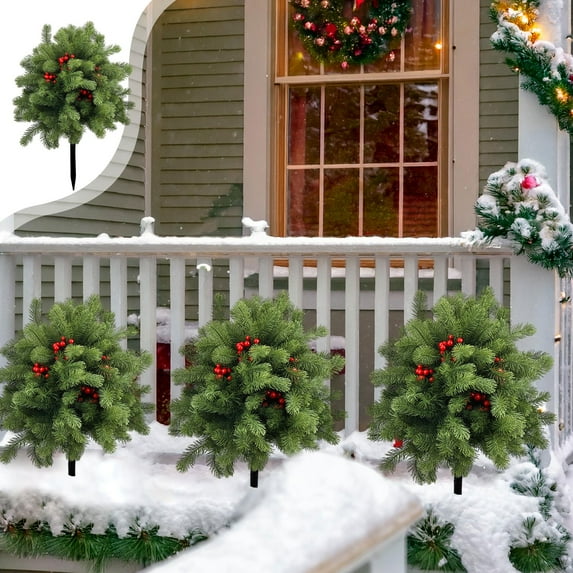 Christmas Decorations Artificial Fake Flowers Outdoor Faux Plants Silk Realistic Look Plastic Decor For Porch Outdoor Christmas Decor