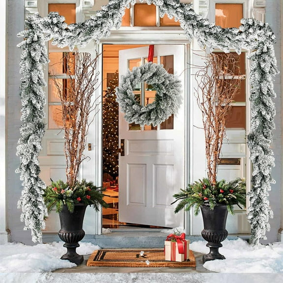 Christmas Decorations Artificial Plants Christmas Holly Berry Vines Fake Green Leaves Hanging Garlands with for DIY Home Party Christmas Decor