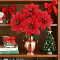 Christmas Decorations, Artificial Poinsettia Flowers Gold Bouquet for Christmas Tree Ornaments Home Party DIY Holiday Arrangement Festive Table Centerpiece Décor