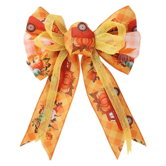 Christmas Decorations Autumn Thanksgiving Bow with Orange Pumpkin And Maple Leaves Design, Burlap Bows for Tree Wreath And Home Decor, Seasonal Holiday Decorations, Festive Christmas Gifts