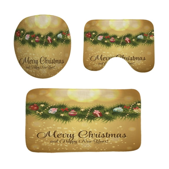 Christmas Decorations Bath Rugs Set 3 Pcs Soft Non Slip Absorbent Bathroom Mats Xmas Rug Machine Washable
