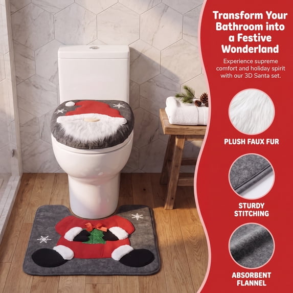 Christmas Decorations Bathroom Rugs Set of 2 Pcs Gnome Toilet Seat Cover Set Soft Polyester U Shaped Floor Mat & Elastic Toilet Cover for Home Hotel Bathroom by MPOISVA