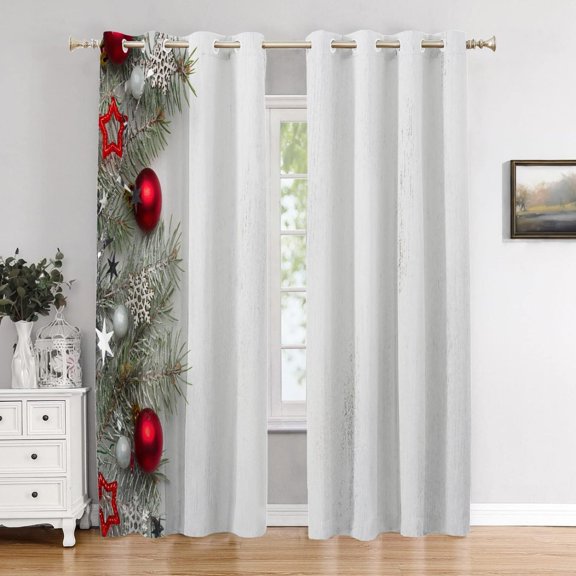 Christmas Decorations Bedroom Curtains,Fir Branch On Old Wooden Shabby Blackout Grommet Window Treatment Drapes For Living Room 42"W x 63"L (Pack of 2)