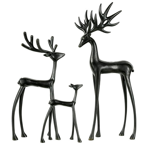 Christmas Decorations - Black Reindeer Statues - Modern Aluminum Alloy Xmas Figurines - Elegant Indoor Holiday Decor - Table Centerpieces - Ideal for Mantel Living Room Bedroom Office(A+B+C)
