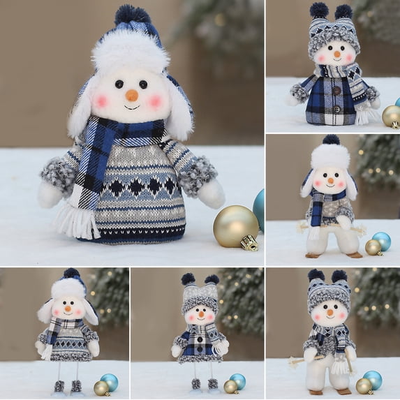 Christmas Decorations Blue Plush Blue Stuffed Animal Snowman for Christmas Decorations for Home Winter Holiday Display Gift for Family and Friends