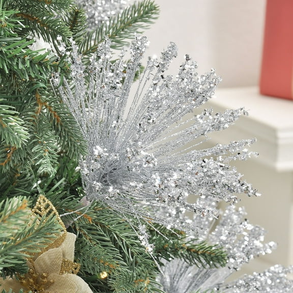 Christmas Decorations Branch Christmas Tree Decor Tassel Branch Bouquet with Gold Powder Finish for Xmas Tree Filler Mantelpiece Holiday Home Decor Gift Box Embellishment