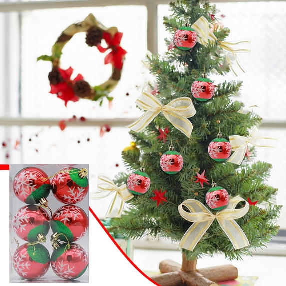 Christmas Decorations Cameland 2.36 Inches Christmas Balls 6 Pcs Plastic Shatterproof Decorative Balls Christmas Tree Decorations Hanging Baubles Christmas Gifts for Home Decor, Red and Green