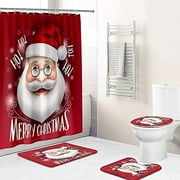 Christmas Decorations Cameland 4 Pcs Shower Curtain Set with Non-Slip Rugs Toilet Lid Cover and Bath Mat Christmas Ornaments Bathroom Decor Set with Accessories, Christmas Gifts on Clearance