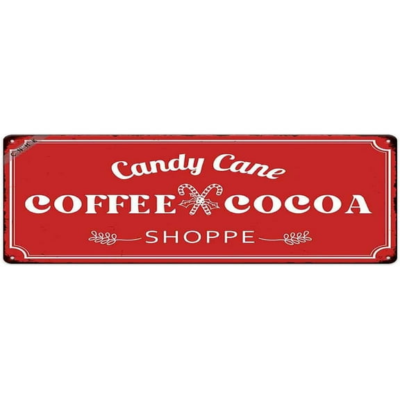 Christmas Decorations Candy Cane Coffee Cocoa Shoppe Metal Tin Sign Vintage Retro Poster for Kitchen Cafe Bar Home Wall Decor Art Winter Indoor Outdoor Decorative Hanging Plaque 4"x16"