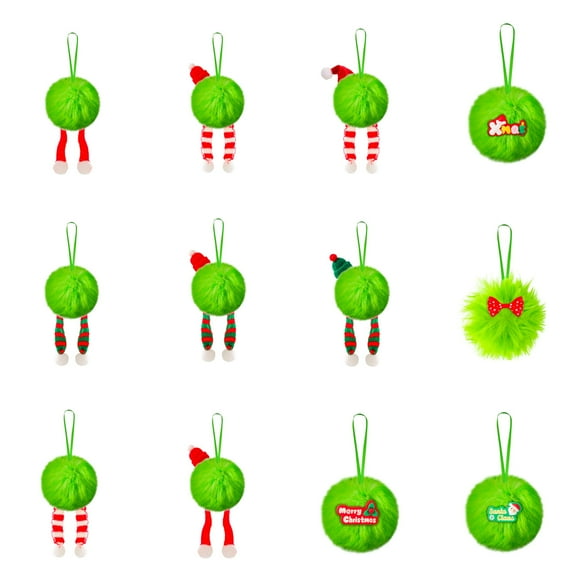 Christmas Decorations Christmas 12-Piece Set Of 【No repetition】Green Furry Christmas Ornaments With Red Decorative Crafts Christmas Tree Hangings