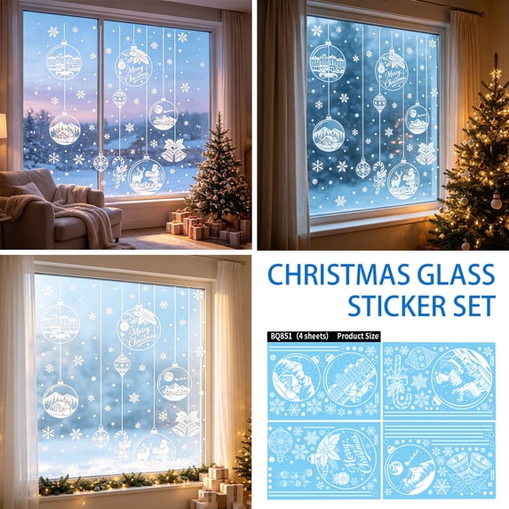Christmas Decorations Christmas Ball Ornament Snowflake Window Clings PVC Christmas Window Stickers Decals For Glass Windows